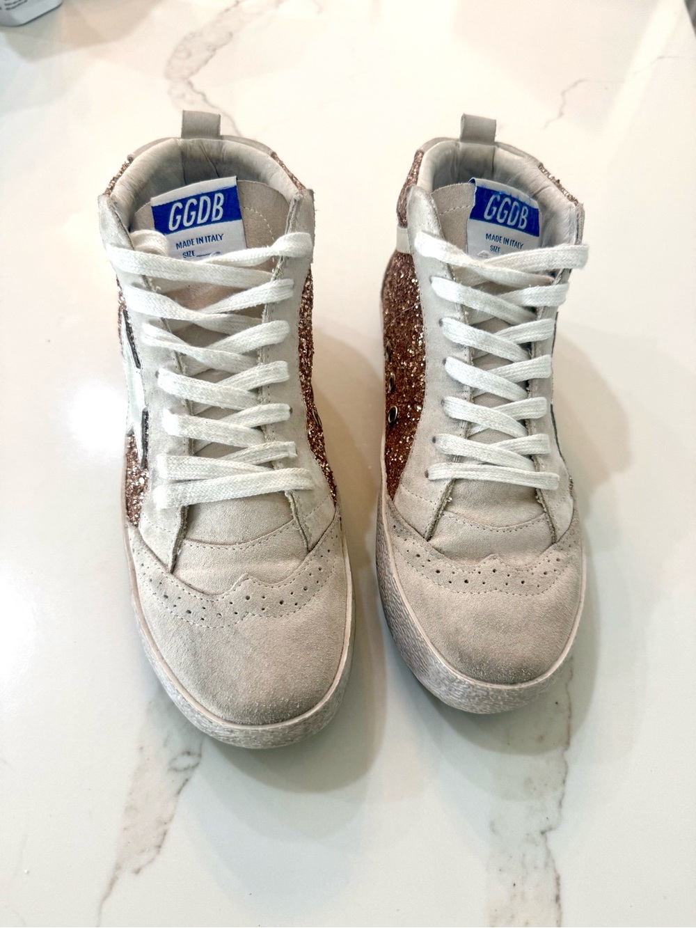 Golden Goose Mid Star Glitter Sneakers - Rose Gold & White Leather - Picture 3 of 10